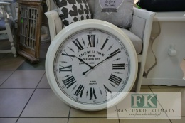 ZEGAR ŚREDNICA 50 CM , W MATALOWEJ RAMIE , PRZESZKLONY W STYLU FRANCUSKIM , SHABBY CHIC , VINTAGE , PROWANSJA