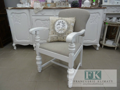 FOTEL dąb biel shabby zgaszony beż tkany