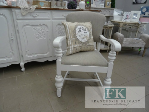FOTEL dąb biel shabby zgaszony beż tkany