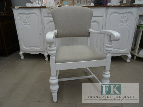 FOTEL dąb biel shabby zgaszony beż tkany