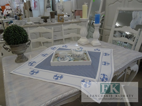 BIEŻNIK SERWETA NIEBIESKIE SERCA 85X85 PROWANSJA SHABBY CHIC VINTAGE LOFT