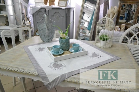 BIEŻNIK SERWETKA BIAŁE SERCE 85X85 PROWANSJA SHABBY CHIC VINTAGE LOFT