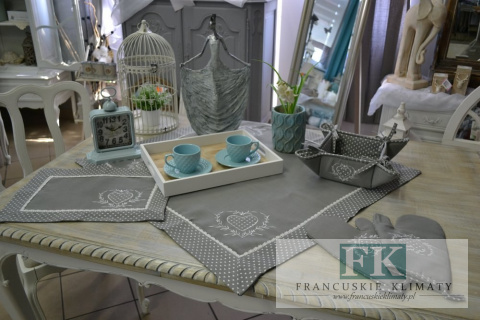 KOSZYK NA PIECZYWO SZARE SERCE PROWANSJA SHABBY CHIC VITAGE