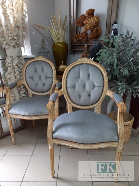 FRANCUSKI KPL. 2 X FOTEL medalion LUDWIK PLUSZ