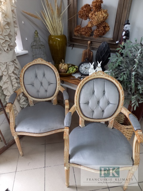 FRANCUSKI KPL. 2 X FOTEL medalion LUDWIK PLUSZ