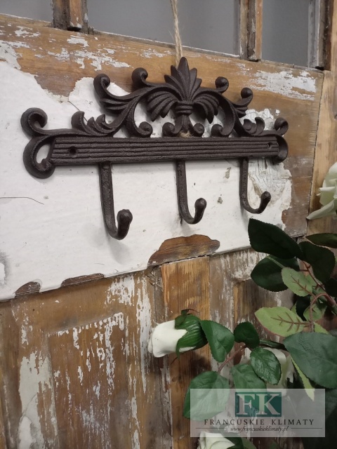 ŻELIWNY WIESZAK ŚCIENNY Z 3 HAKAMI 29 CM , RETRO ,