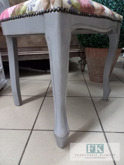 FRANCUSKIE KRZESŁO SZARY medalion KWIATY DĄB