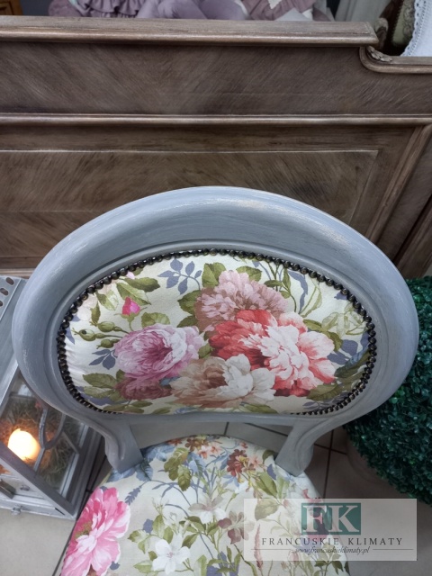 FRANCUSKIE KRZESŁO SZARY medalion KWIATY DĄB