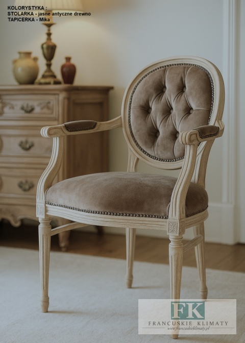 *FRANCUSKIE KRZESŁO MEDALION PODŁOKIETNIKI mix kolorów + antyczne drewno DĄB