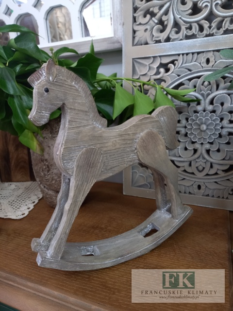 KOŃ NA BIEGUNACH 30 CM ANTYCZNE DREWNO