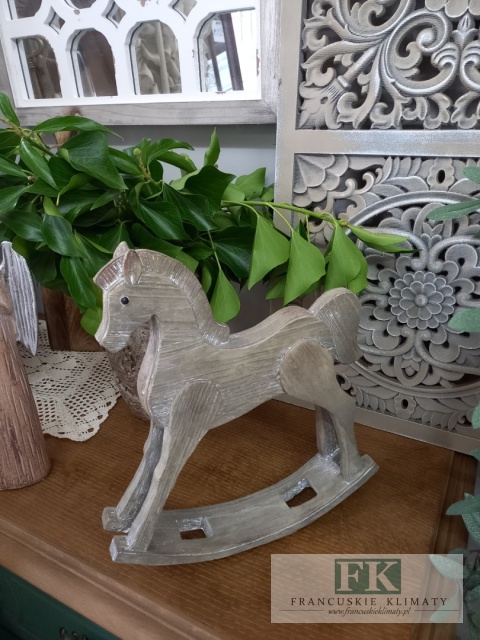 KOŃ NA BIEGUNACH 30 CM ANTYCZNE DREWNO