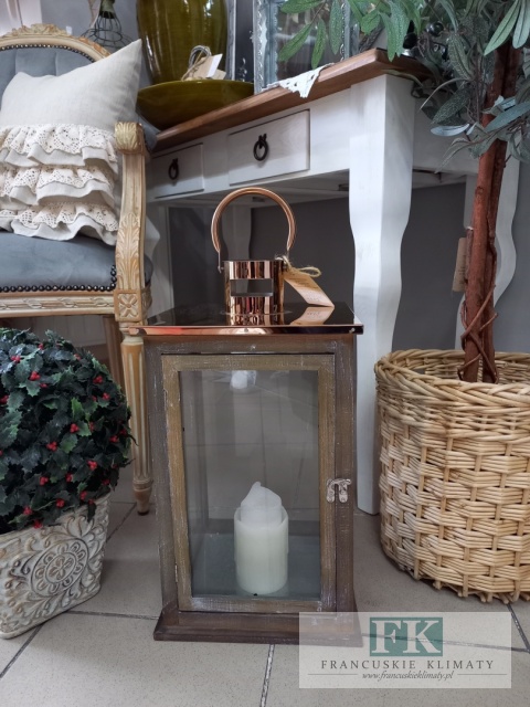 LATARNIA WYS. 46 CM MIEDŻ GLAMOUR HAMPTON