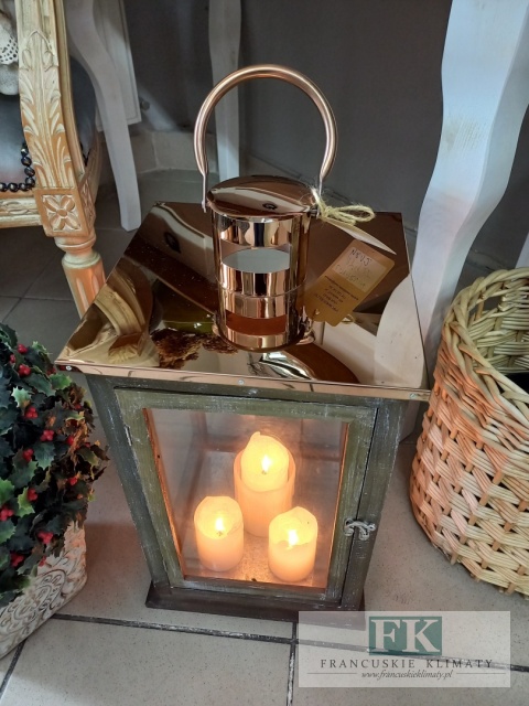 LATARNIA WYS. 46 CM MIEDŻ GLAMOUR HAMPTON