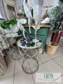 STOLIK METALOWY 58 cm W KOLORZE SREBRA Z LUSTRZANYM BLATEM