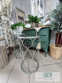 STOLIK METALOWY 58 cm W KOLORZE SREBRA Z LUSTRZANYM BLATEM