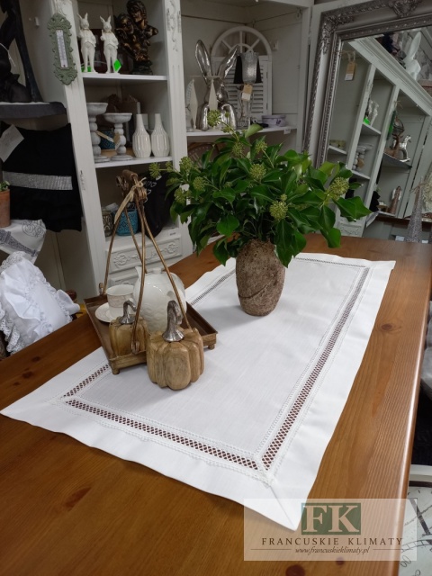 BIEŻNIK DEKORACYJNY 50X100 haft mereżka PROWANSJA SHABBY CHIC VINTAGE LOFT
