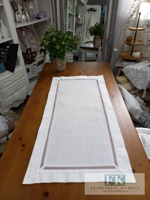BIEŻNIK DEKORACYJNY 50X100 haft mereżka PROWANSJA SHABBY CHIC VINTAGE LOFT
