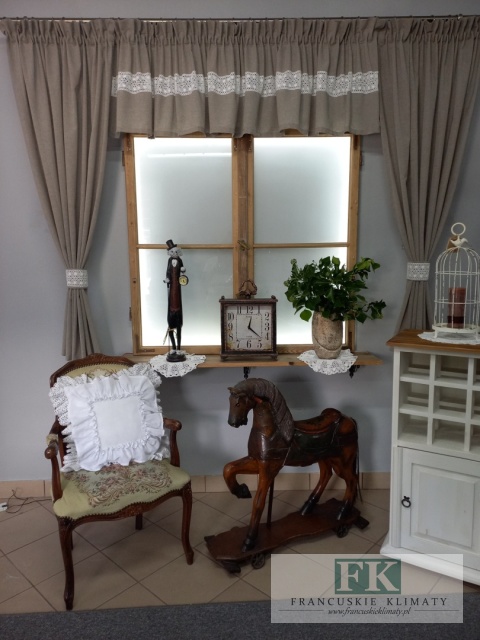 KOMPLET NATURA ciemny beż , lambrekin 290/45 , zasłony 140/160 , koronka