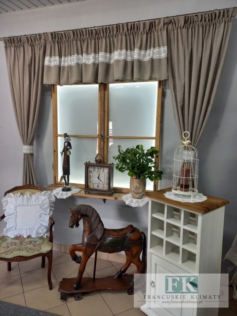 KOMPLET NATURA ciemny beż , lambrekin 290/45 , zasłony 140/160 , koronka