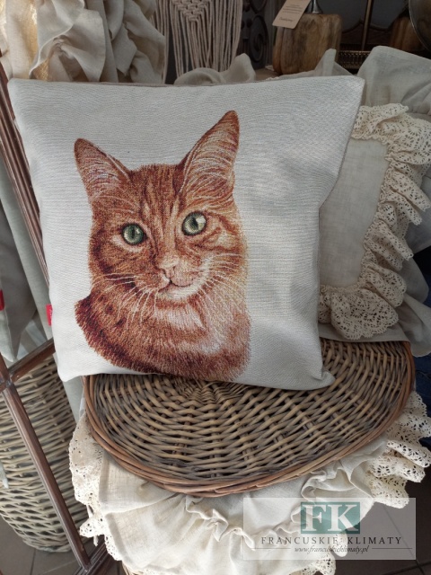 POSZEWKA DEKORACYJNA GOBELIN 45/45 CM KOT RUDY