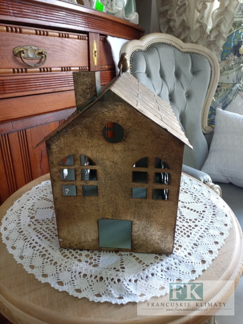 lampion , latarnia DOMEK KAMIENICA METALOWY 29,5 CM ZŁOTY