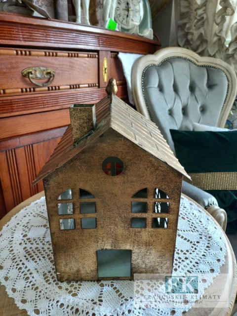 lampion , latarnia DOMEK KAMIENICA METALOWY 29,5 CM ZŁOTY