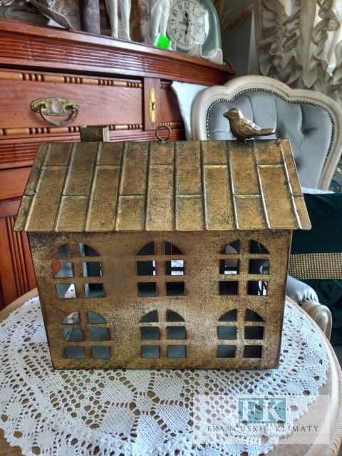 lampion , latarnia DOMEK KAMIENICA METALOWY 29,5 CM ZŁOTY