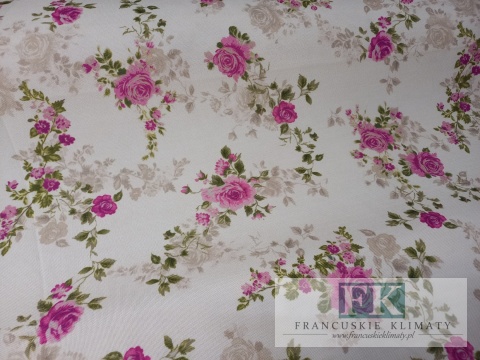 ! TKANINA MATERIAŁ KWIATY 160 szer "RÓŻYCZKI" KWIATY PROWANSJA , SHABBY