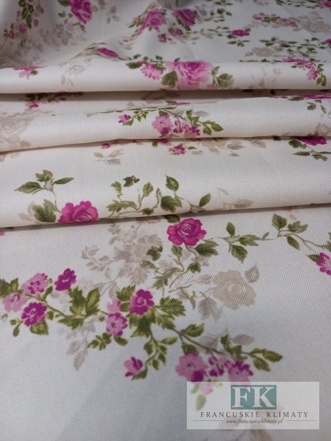 ! TKANINA MATERIAŁ KWIATY 160 szer "RÓŻYCZKI" KWIATY PROWANSJA , SHABBY