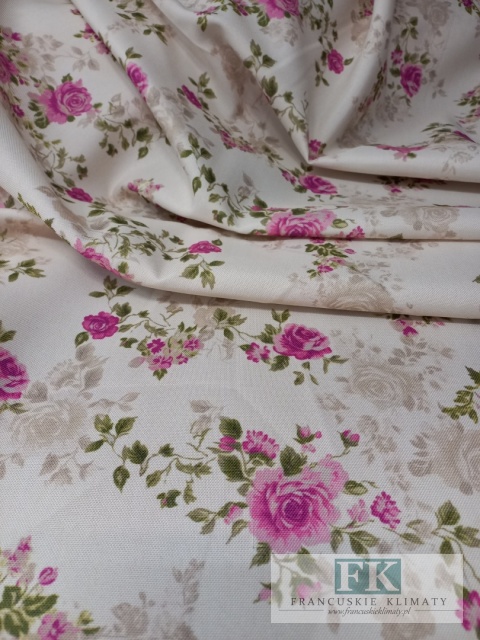 ! TKANINA MATERIAŁ KWIATY 160 szer "RÓŻYCZKI" KWIATY PROWANSJA , SHABBY