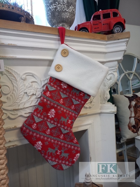 DEKORACYJNA SKARPETA WEŁNINA "RENIFERKI" 46 CM