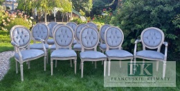 *KPL. 12 SZTUK KRZESŁO MEDALION antyczne drewno PLUSZ SZARY