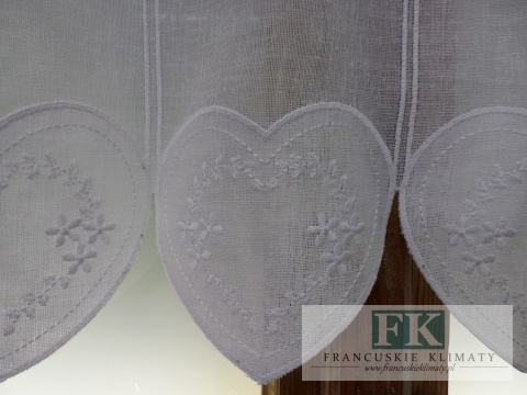 METRAŻ ! ZAZDROSTKA SERCE WITRAŻ BIEL HAFT WITRAŻ WYS 40 CM , PROWANSJA , VINTAGE , RETRO , SHABBY CHIC