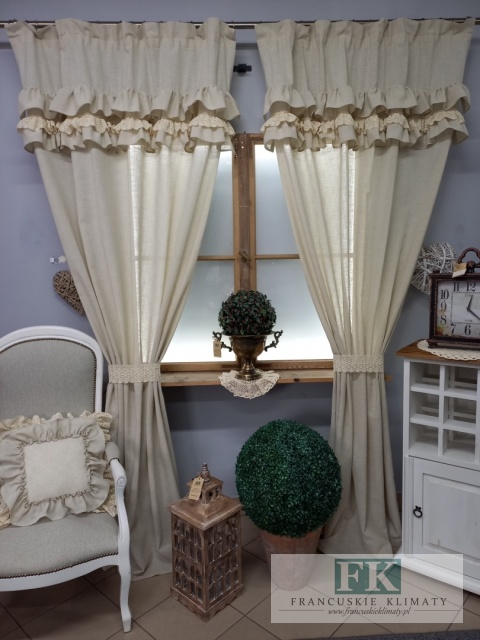 KOMPLET , KPL ZASŁONY / BOKI Z TUBKAMI KORONKA NATURA FALBANY PROWANSJA
