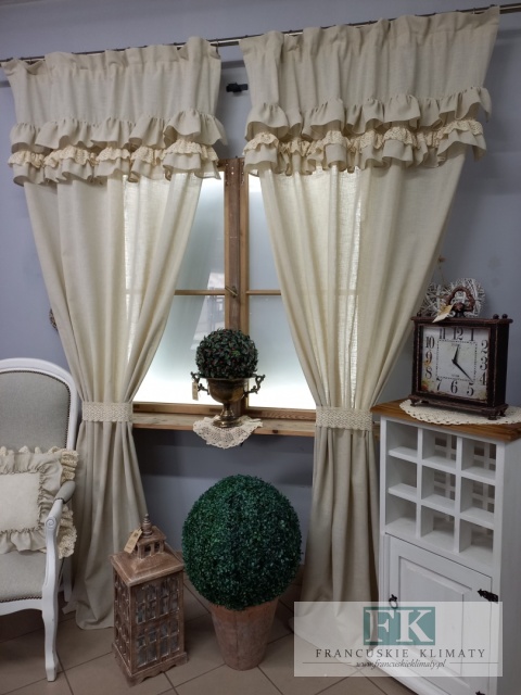 KOMPLET , KPL ZASŁONY / BOKI Z TUBKAMI KORONKA NATURA FALBANY PROWANSJA