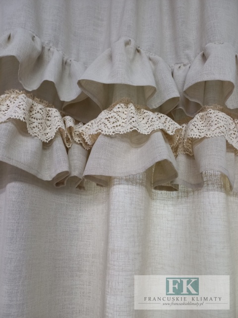 KOMPLET , KPL ZASŁONY / BOKI Z TUBKAMI KORONKA NATURA FALBANY PROWANSJA