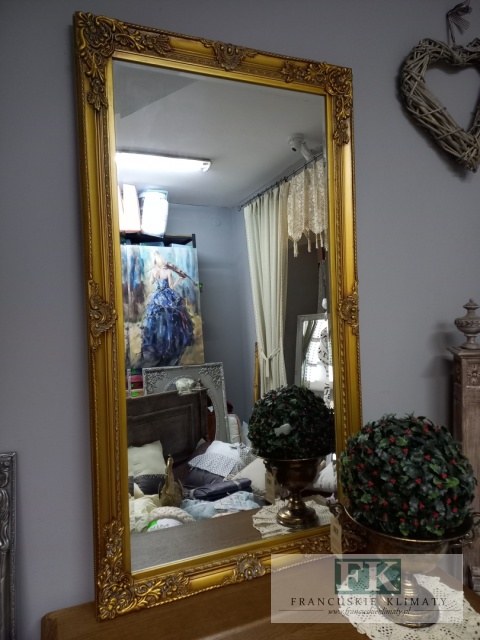 drewno LUSTRO W ZŁOTEJ RAMIE 132,5 cm , PION , POZIOM