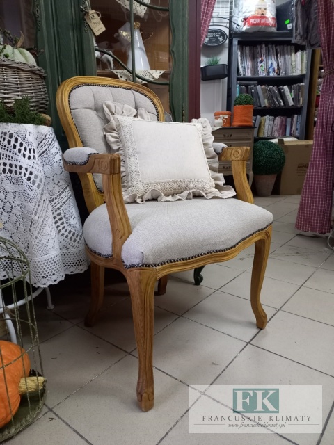 FRANCUSKI FOTEL DĄB TAPICERKA TKANA