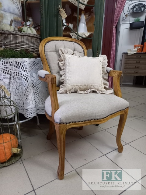 FRANCUSKI FOTEL DĄB TAPICERKA TKANA