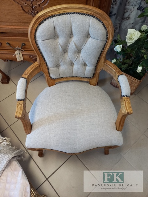FRANCUSKI FOTEL DĄB TAPICERKA TKANA