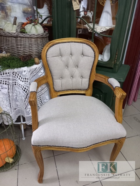 FRANCUSKI FOTEL DĄB TAPICERKA TKANA