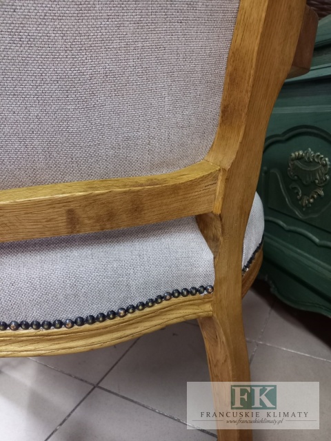 FRANCUSKI FOTEL DĄB TAPICERKA TKANA