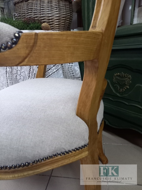 FRANCUSKI FOTEL DĄB TAPICERKA TKANA