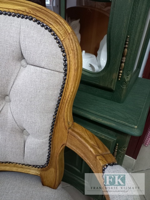 FRANCUSKI FOTEL DĄB TAPICERKA TKANA
