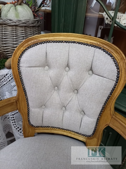 FRANCUSKI FOTEL DĄB TAPICERKA TKANA