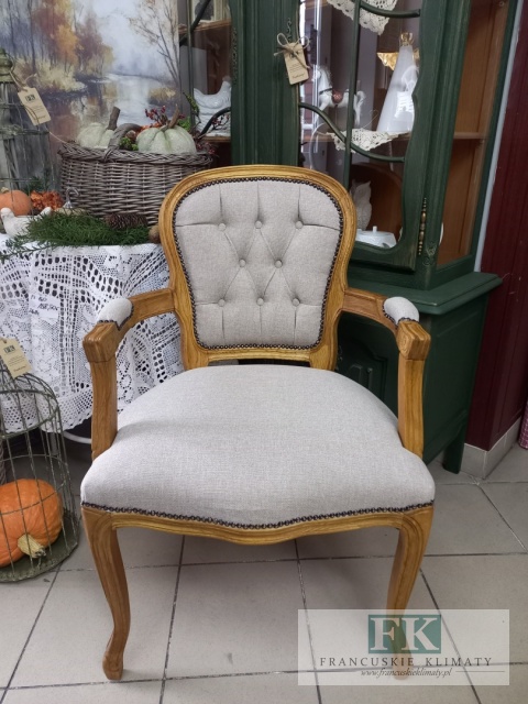 FRANCUSKI FOTEL DĄB TAPICERKA TKANA