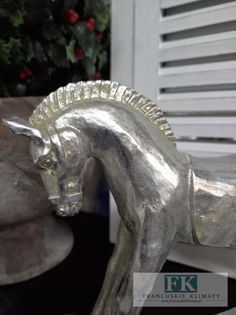 FIGURA KOŃ NA BIEGUNACH srebrny 19,5 cm