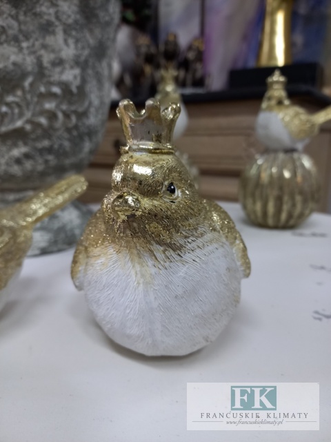 FIGURA PTASZEKI "KRÓL" 15 cm biel złoto brokat
