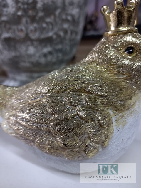 FIGURA PTASZEKI "KRÓL" 15 cm biel złoto brokat
