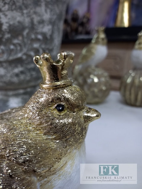 FIGURA PTASZEKI "KRÓL" 15 cm biel złoto brokat